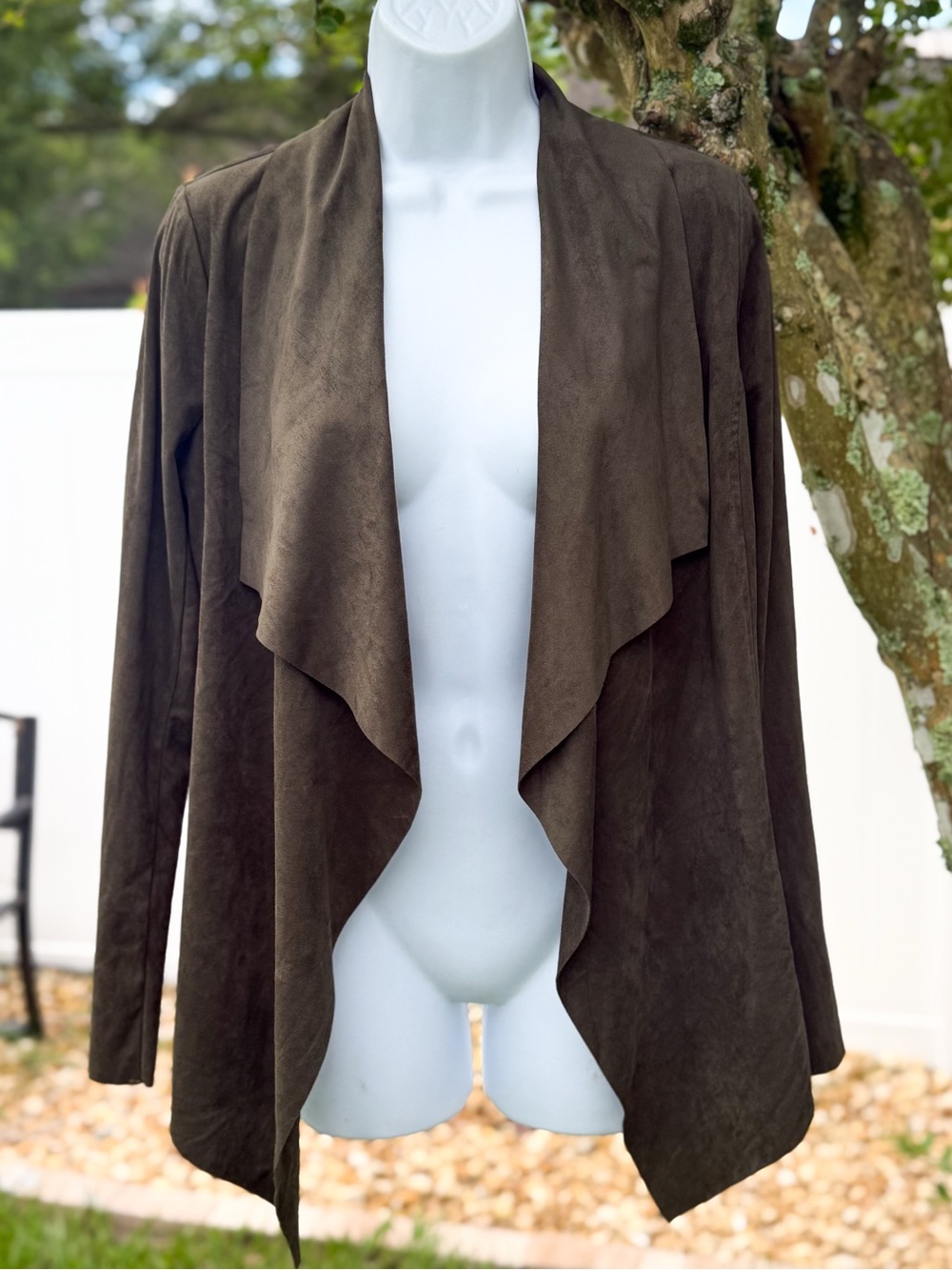 Jules & Leopold Faux Suede Waterfall Jacket Brown Open Front Size Small